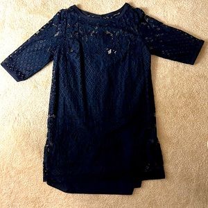 LOFT 3/4 Sleeve Navy Lace Shift Dress